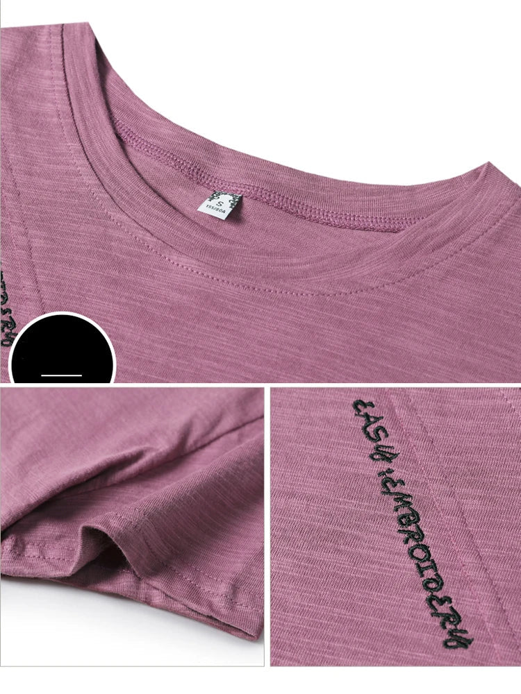 Women's 100% Cotton Short Sleeve O-Neck T-Shirt Loose Fit Casual Patchwork Top High Quality Summer Tee