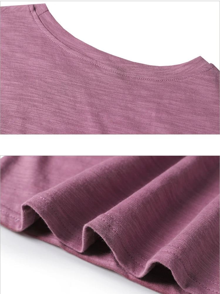 Women's 100% Cotton Short Sleeve O-Neck T-Shirt Loose Fit Casual Patchwork Top High Quality Summer Tee