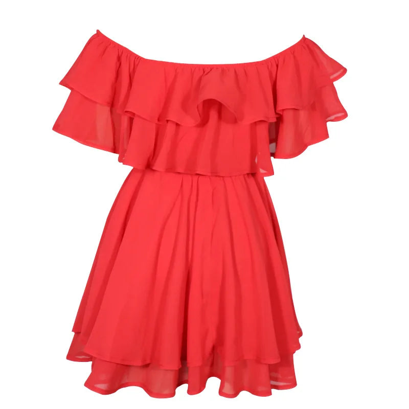 BambooBoy Women Summer Dress Short Sleeve Off Shoulder Mini Ruffle A Line Beach Dress for Warm Weather