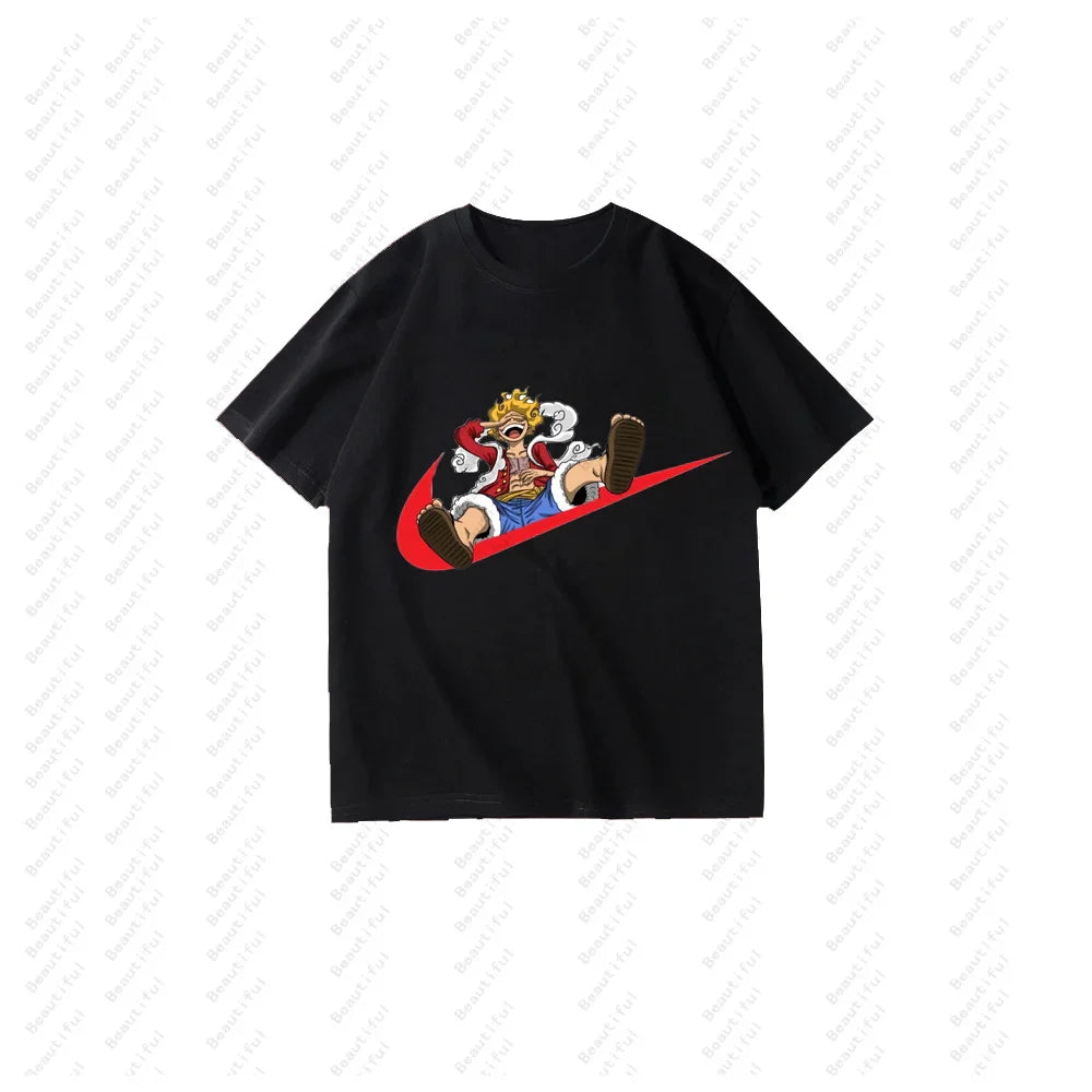 Casual Summer Short-Sleeved Cotton T-Shirt with Cartoon Print for Men and Women Couples Stylish One-Piece Luxury Tee