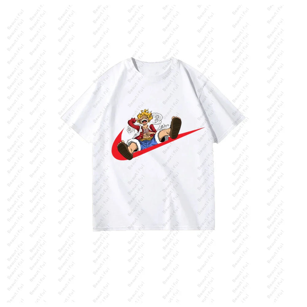 Casual Summer Short-Sleeved Cotton T-Shirt with Cartoon Print for Men and Women Couples Stylish One-Piece Luxury Tee