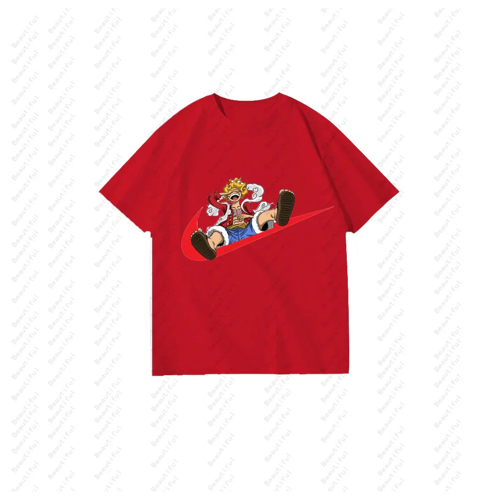 Casual Summer Short-Sleeved Cotton T-Shirt with Cartoon Print for Men and Women Couples Stylish One-Piece Luxury Tee