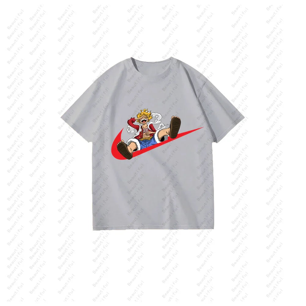 Casual Summer Short-Sleeved Cotton T-Shirt with Cartoon Print for Men and Women Couples Stylish One-Piece Luxury Tee