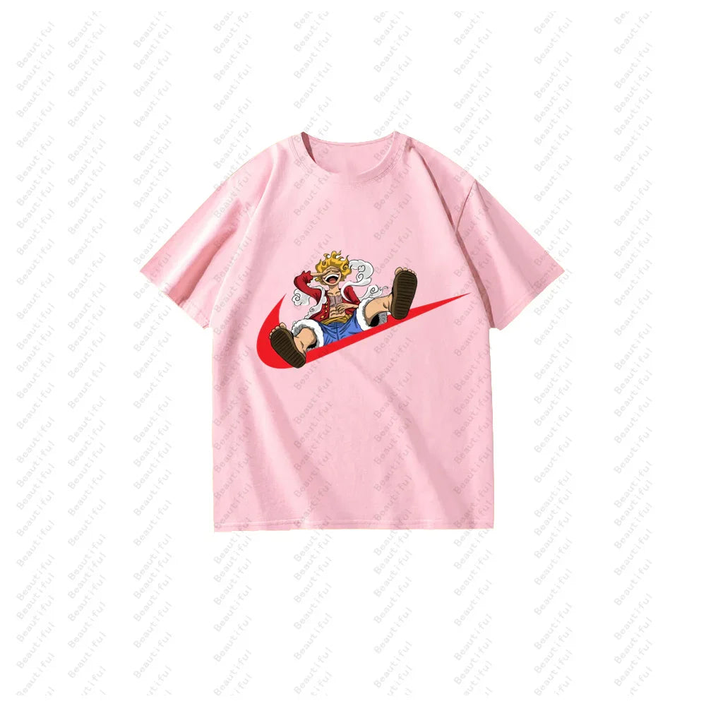 Casual Summer Short-Sleeved Cotton T-Shirt with Cartoon Print for Men and Women Couples Stylish One-Piece Luxury Tee