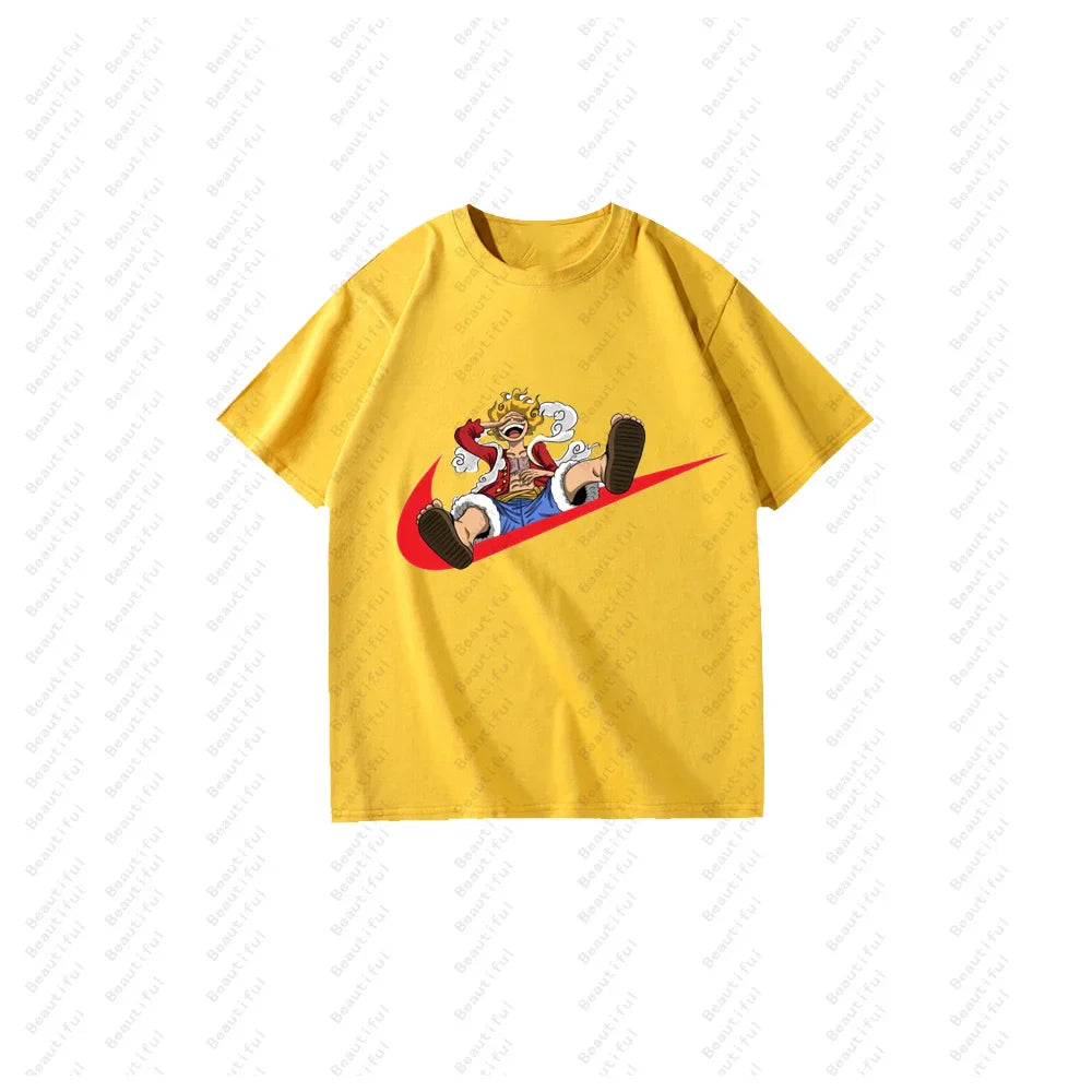 Casual Summer Short-Sleeved Cotton T-Shirt with Cartoon Print for Men and Women Couples Stylish One-Piece Luxury Tee