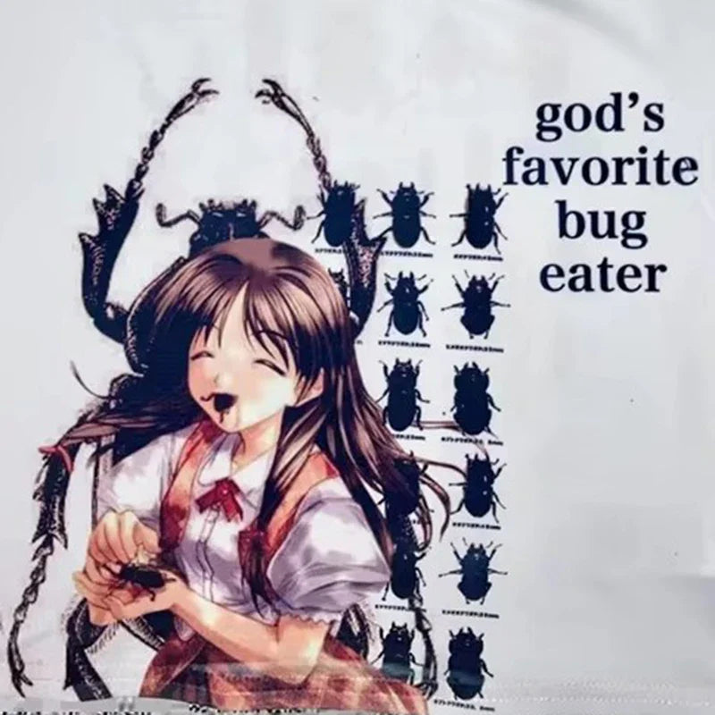 Y2K Vintage Aesthetic Kawaii Comic Print Slim Crop Top Baby Tee Summer Streetwear Goth Short Sleeve E-Girl Shirt