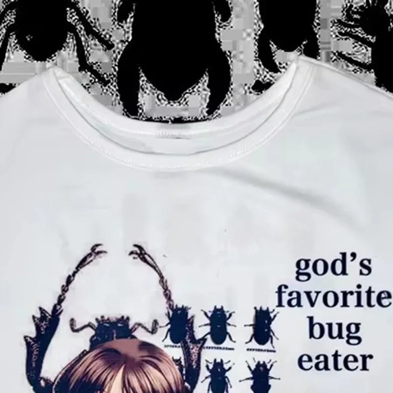 Y2K Vintage Aesthetic Kawaii Comic Print Slim Crop Top Baby Tee Summer Streetwear Goth Short Sleeve E-Girl Shirt