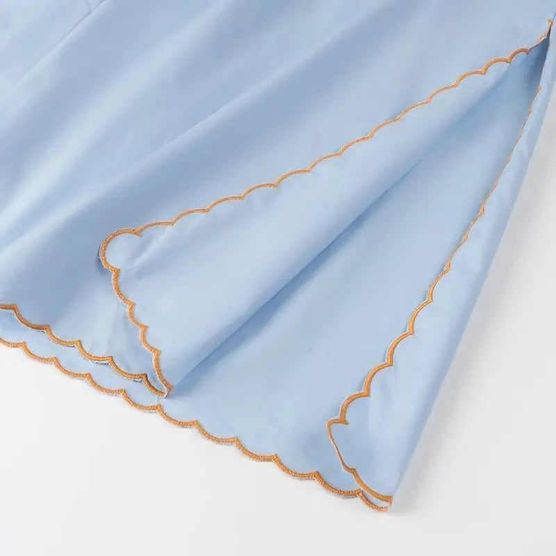 Women's Casual Elegant Retro Embroidered Strap Crop Top and Short Skirt Set