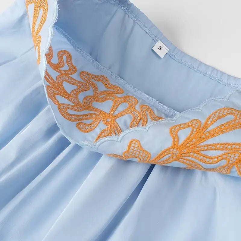 Women's Casual Elegant Retro Embroidered Strap Crop Top and Short Skirt Set