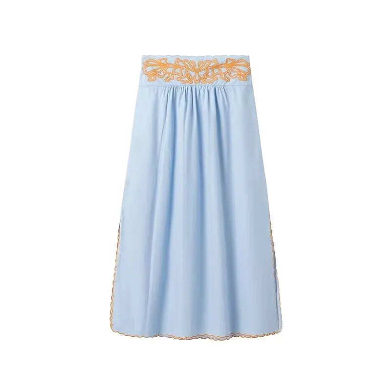 Women's Casual Elegant Retro Embroidered Strap Crop Top and Short Skirt Set