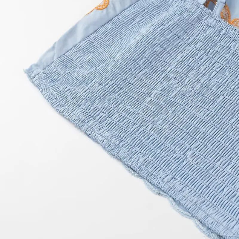 Women's Casual Elegant Retro Embroidered Strap Crop Top and Short Skirt Set