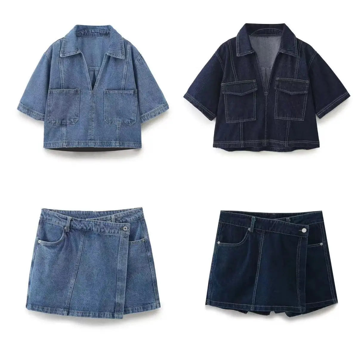Chic Versatile Women's Casual Denim Shirt and Mini Skirt Set for Stylish Everyday Wear