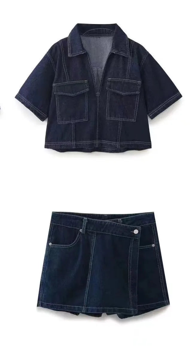 Chic Versatile Women's Casual Denim Shirt and Mini Skirt Set for Stylish Everyday Wear