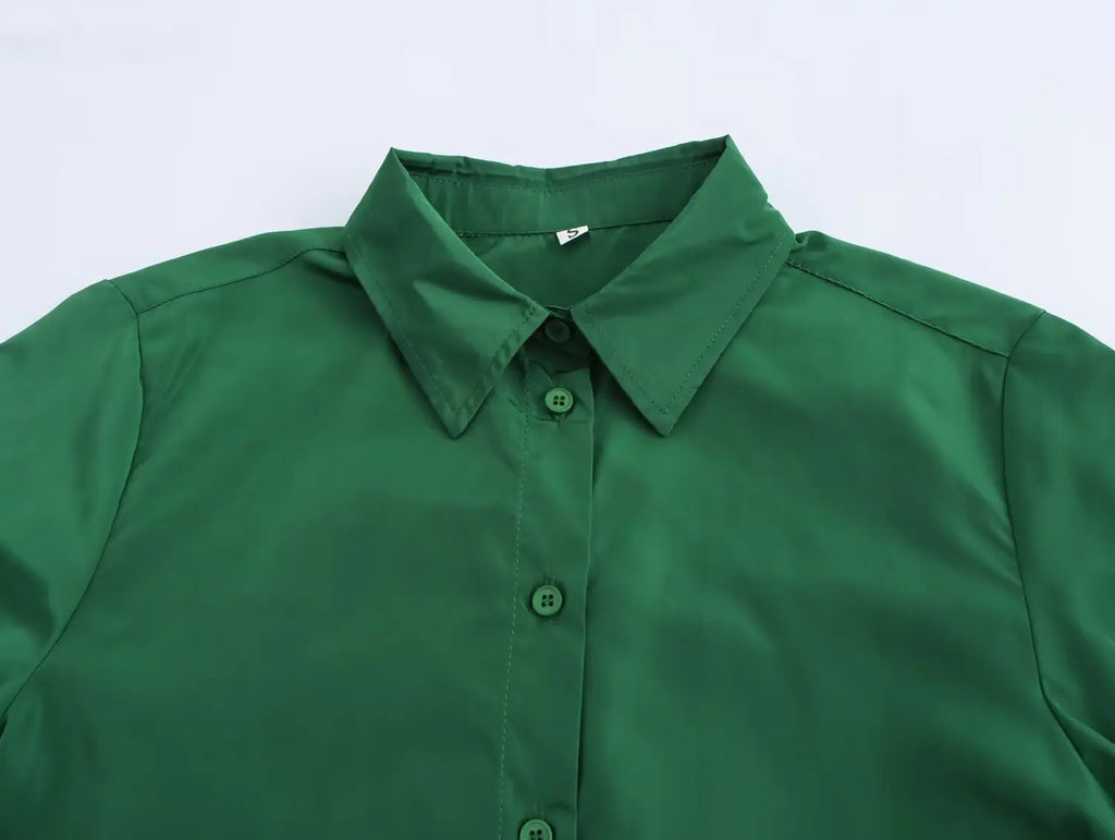 Women's Fashion Versatile Short Sleeve Collared Shirt and Long Dress Set with Elegant Design