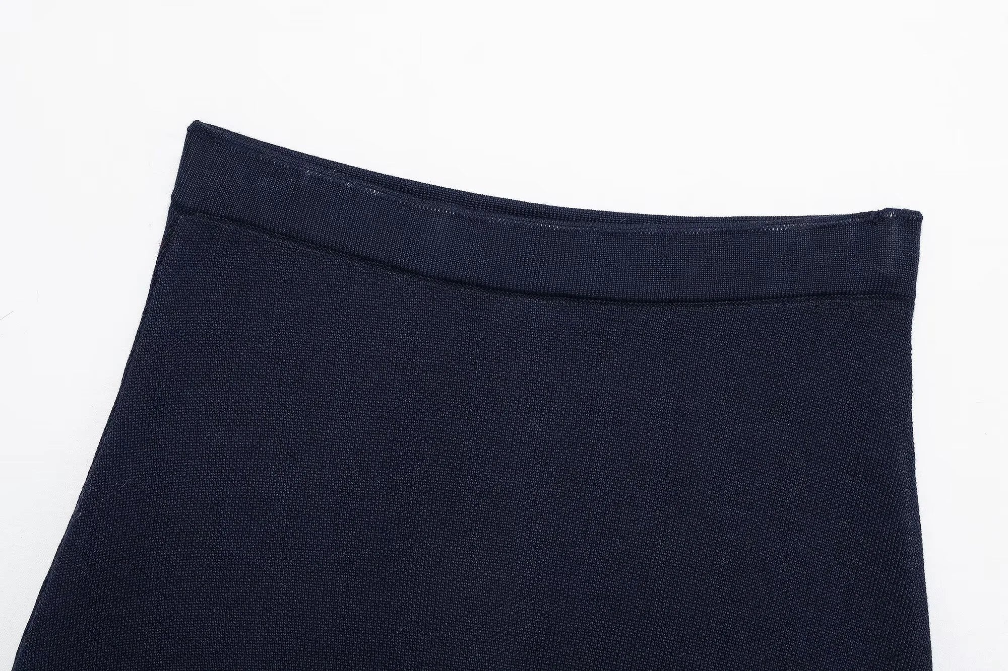 Women's Slim Fit Knitted Jacket and Mini Skirt Set with Long Sleeves and Gold Button Detail