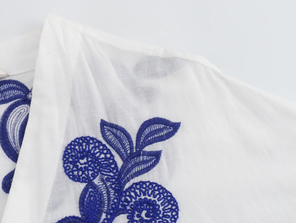 Casual Embroidered Contrast Shirt and Half Skirt Set for Women Stylish Autumn Outfit