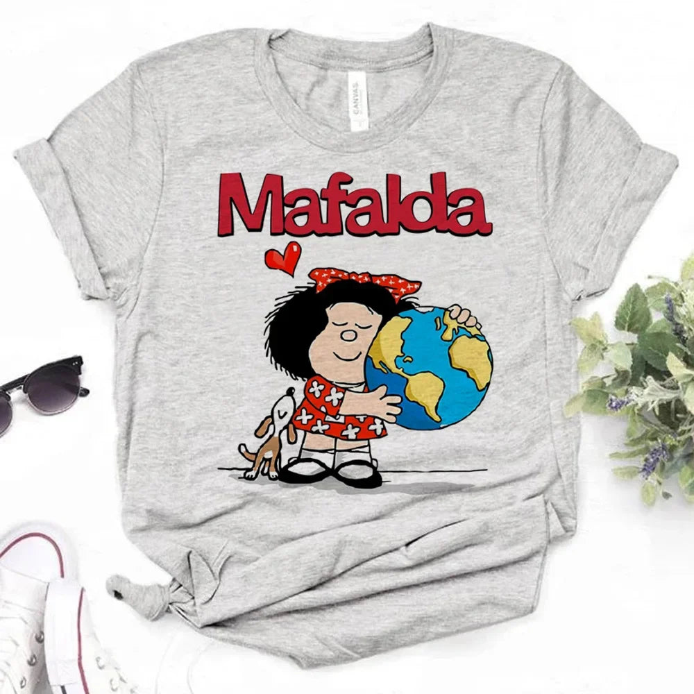 Mafalda Graphic T-Shirt for Women Casual Harajuku Manga Style Japanese Inspired Top Girl Clothing