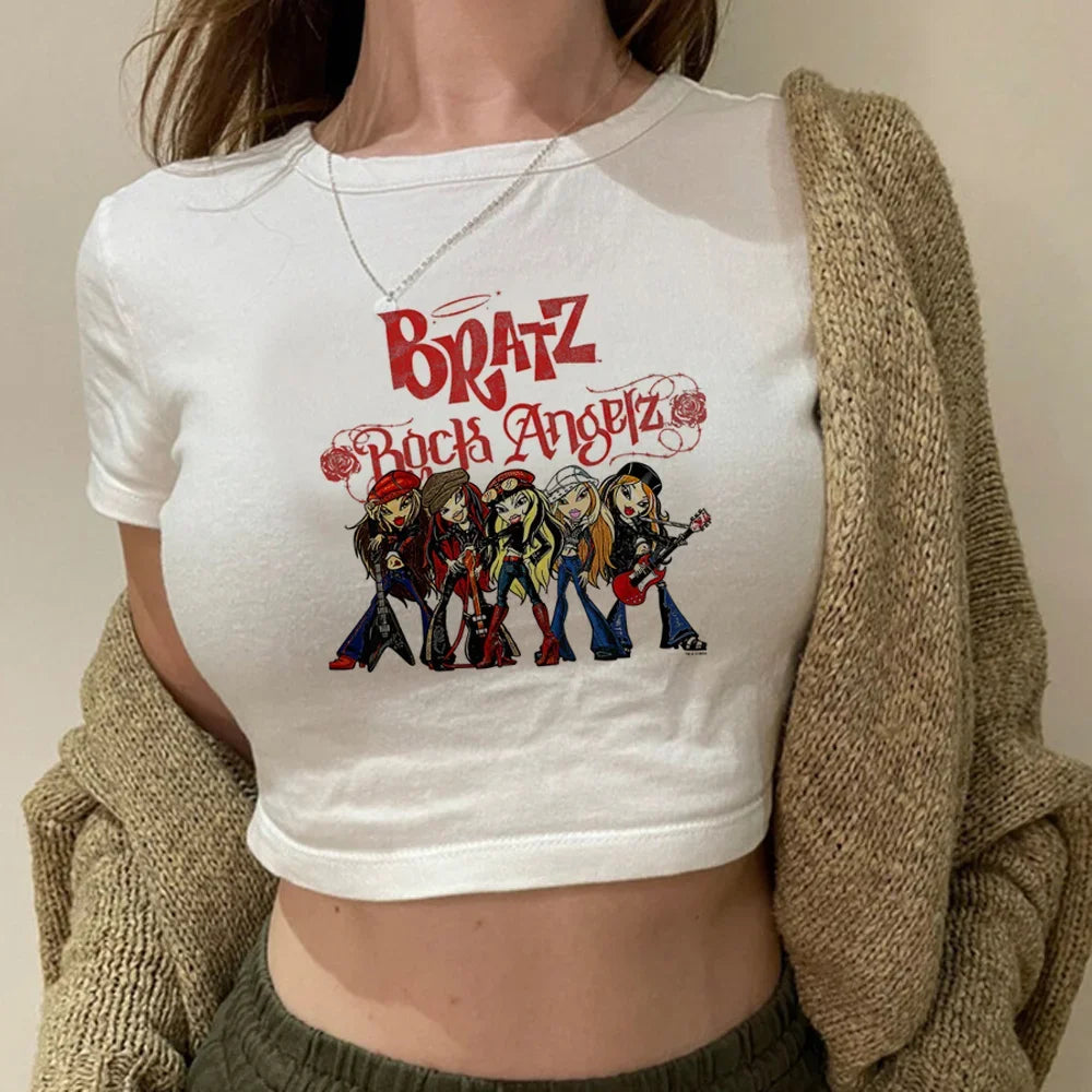 Vintage Cyber Y2K Crop Top for Girls Harajuku Fairycore Hippie Y2K Retro Graphic T-Shirt