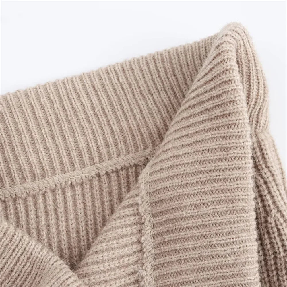 Women's Autumn Winter Casual Elegant Pit Striped Knitted Sweater and Half Skirt Set Slimming Fashion Ensemble for Office and Leisure Wear