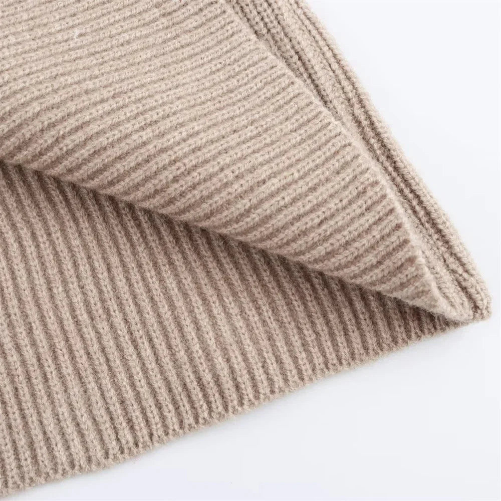 Women's Autumn Winter Casual Elegant Pit Striped Knitted Sweater and Half Skirt Set Slimming Fashion Ensemble for Office and Leisure Wear