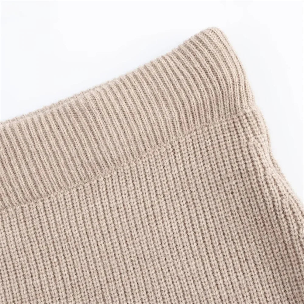 Women's Autumn Winter Casual Elegant Pit Striped Knitted Sweater and Half Skirt Set Slimming Fashion Ensemble for Office and Leisure Wear