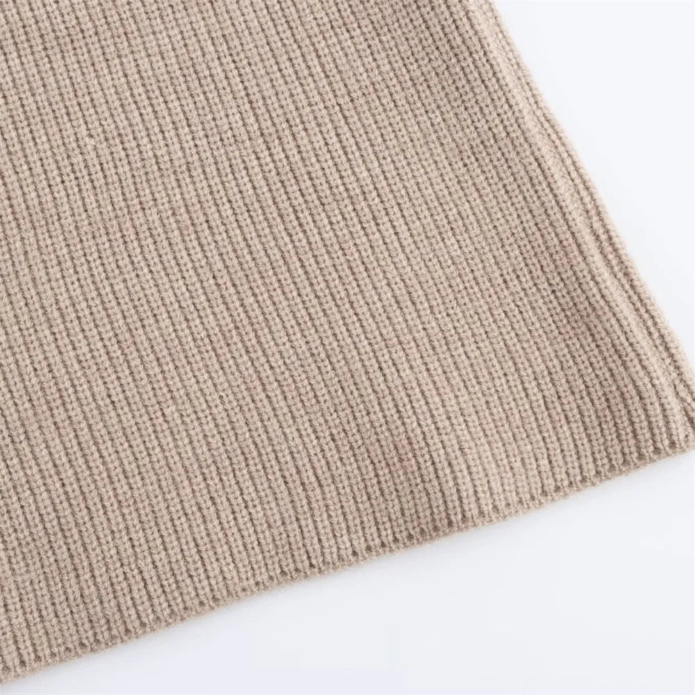 Women's Autumn Winter Casual Elegant Pit Striped Knitted Sweater and Half Skirt Set Slimming Fashion Ensemble for Office and Leisure Wear