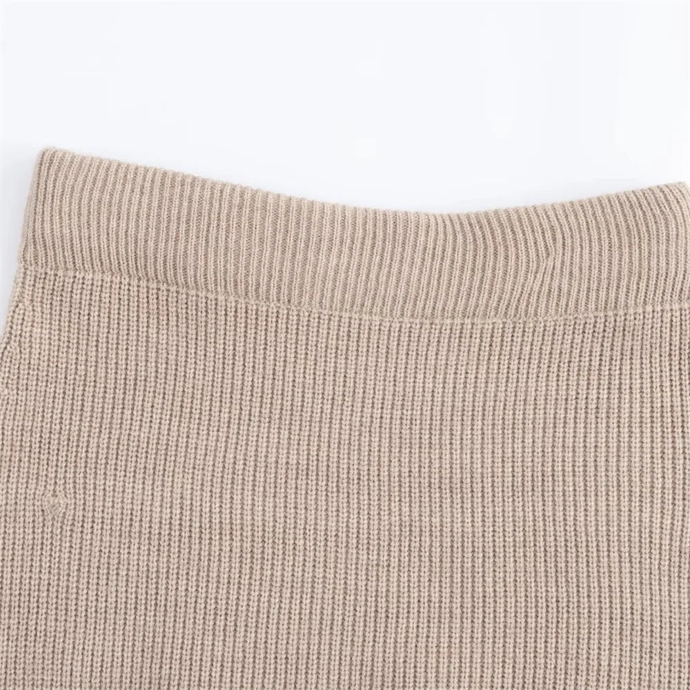 Women's Autumn Winter Casual Elegant Pit Striped Knitted Sweater and Half Skirt Set Slimming Fashion Ensemble for Office and Leisure Wear