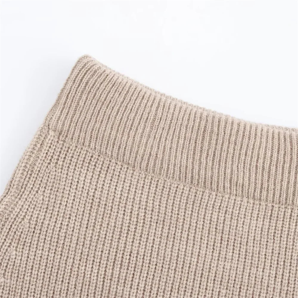 Women's Autumn Winter Casual Elegant Pit Striped Knitted Sweater and Half Skirt Set Slimming Fashion Ensemble for Office and Leisure Wear