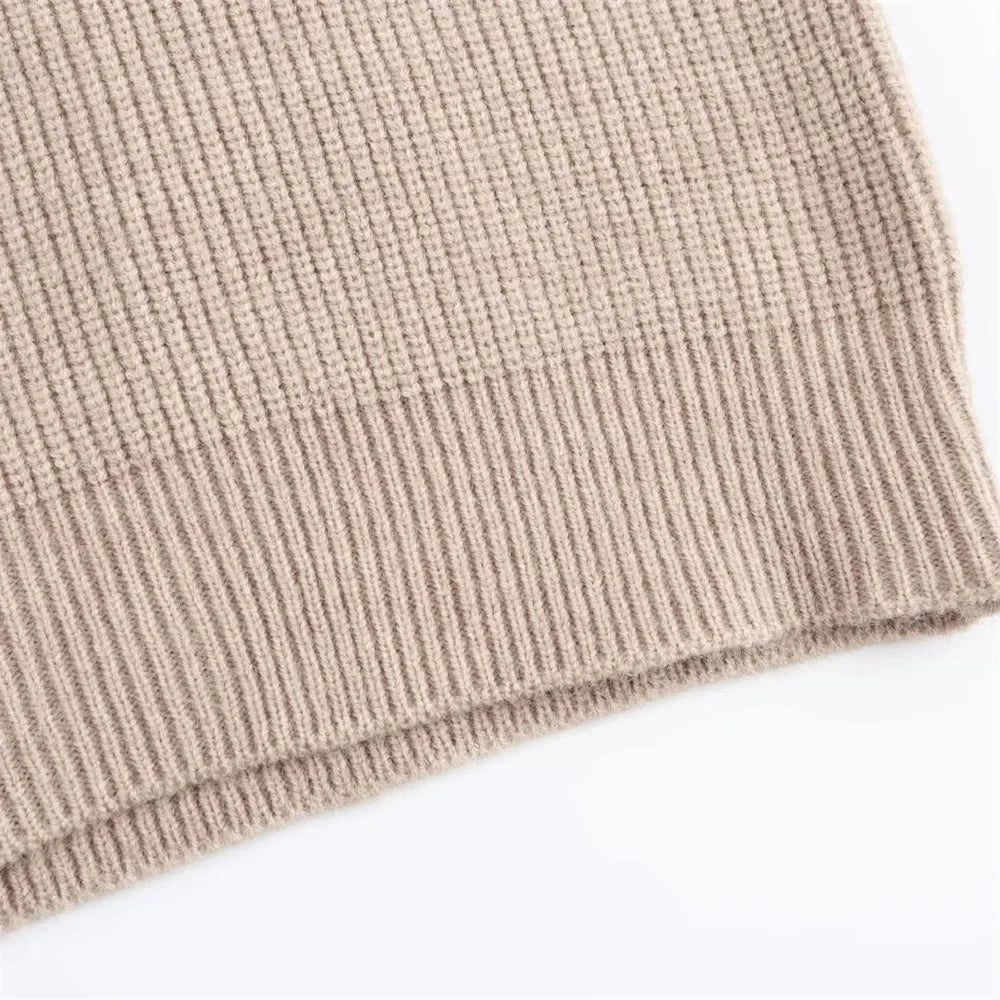 Women's Autumn Winter Casual Elegant Pit Striped Knitted Sweater and Half Skirt Set Slimming Fashion Ensemble for Office and Leisure Wear