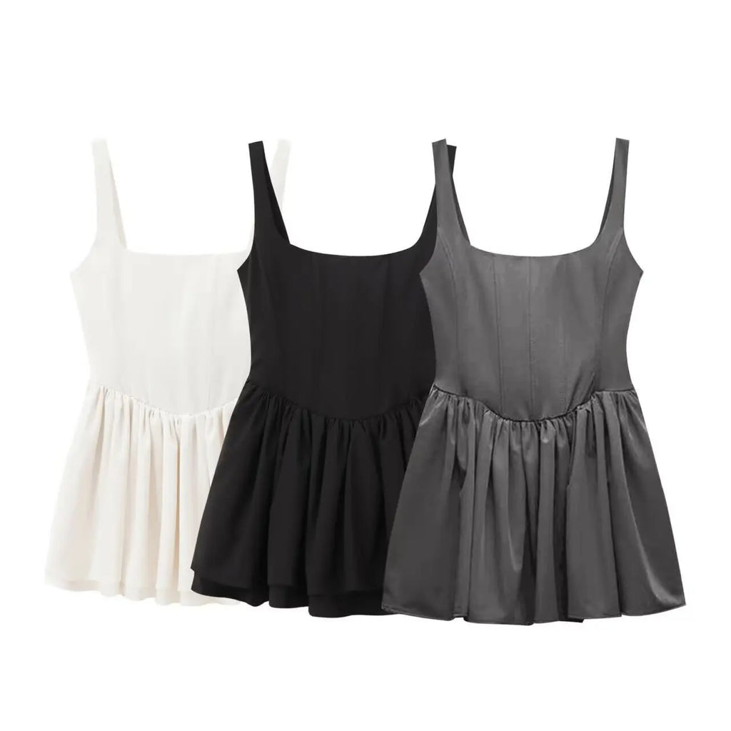 Chic Solid Sling Mini Dress for Women Square Collar Sleeveless Backless Evening Party Short Dress for Club and Night Out