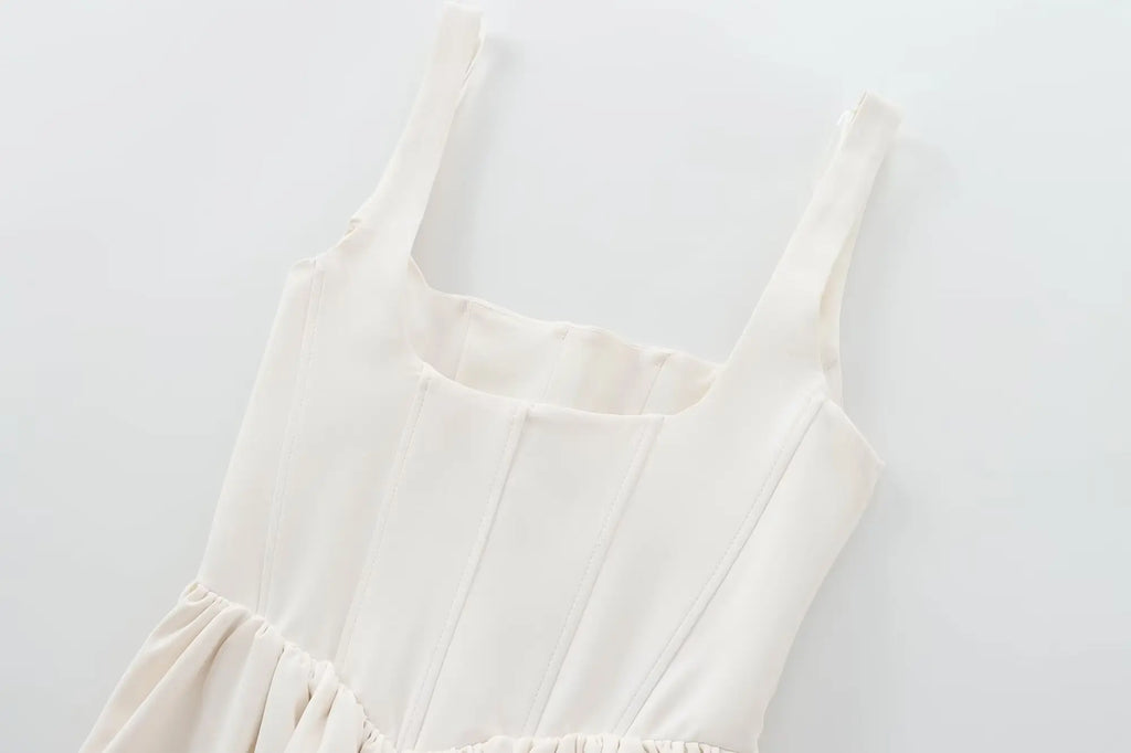 Chic Solid Sling Mini Dress for Women Square Collar Sleeveless Backless Evening Party Short Dress for Club and Night Out