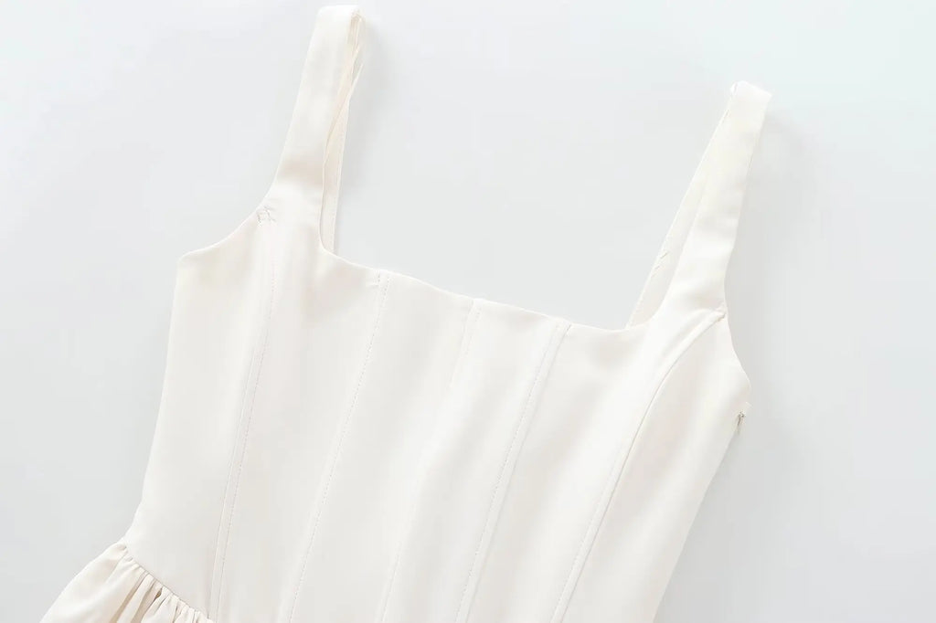 Chic Solid Sling Mini Dress for Women Square Collar Sleeveless Backless Evening Party Short Dress for Club and Night Out