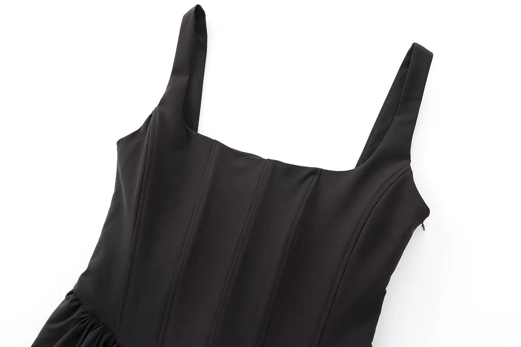 Chic Solid Sling Mini Dress for Women Square Collar Sleeveless Backless Evening Party Short Dress for Club and Night Out