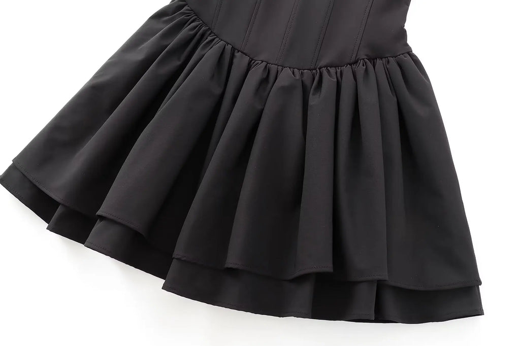 Chic Solid Sling Mini Dress for Women Square Collar Sleeveless Backless Evening Party Short Dress for Club and Night Out