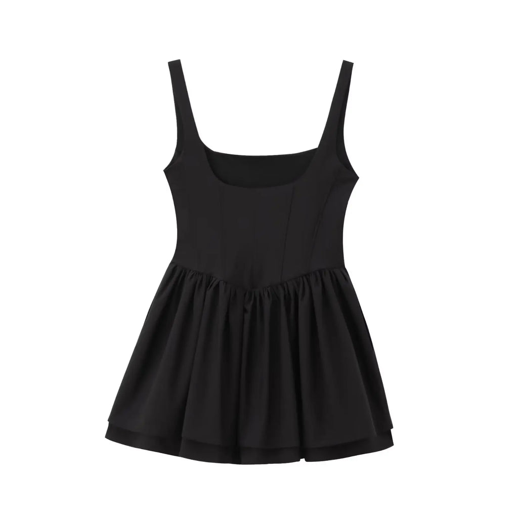 Chic Solid Sling Mini Dress for Women Square Collar Sleeveless Backless Evening Party Short Dress for Club and Night Out