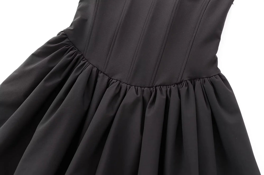 Chic Solid Sling Mini Dress for Women Square Collar Sleeveless Backless Evening Party Short Dress for Club and Night Out