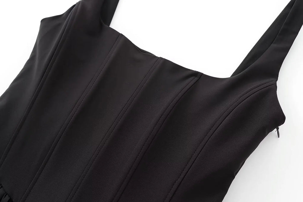 Chic Solid Sling Mini Dress for Women Square Collar Sleeveless Backless Evening Party Short Dress for Club and Night Out