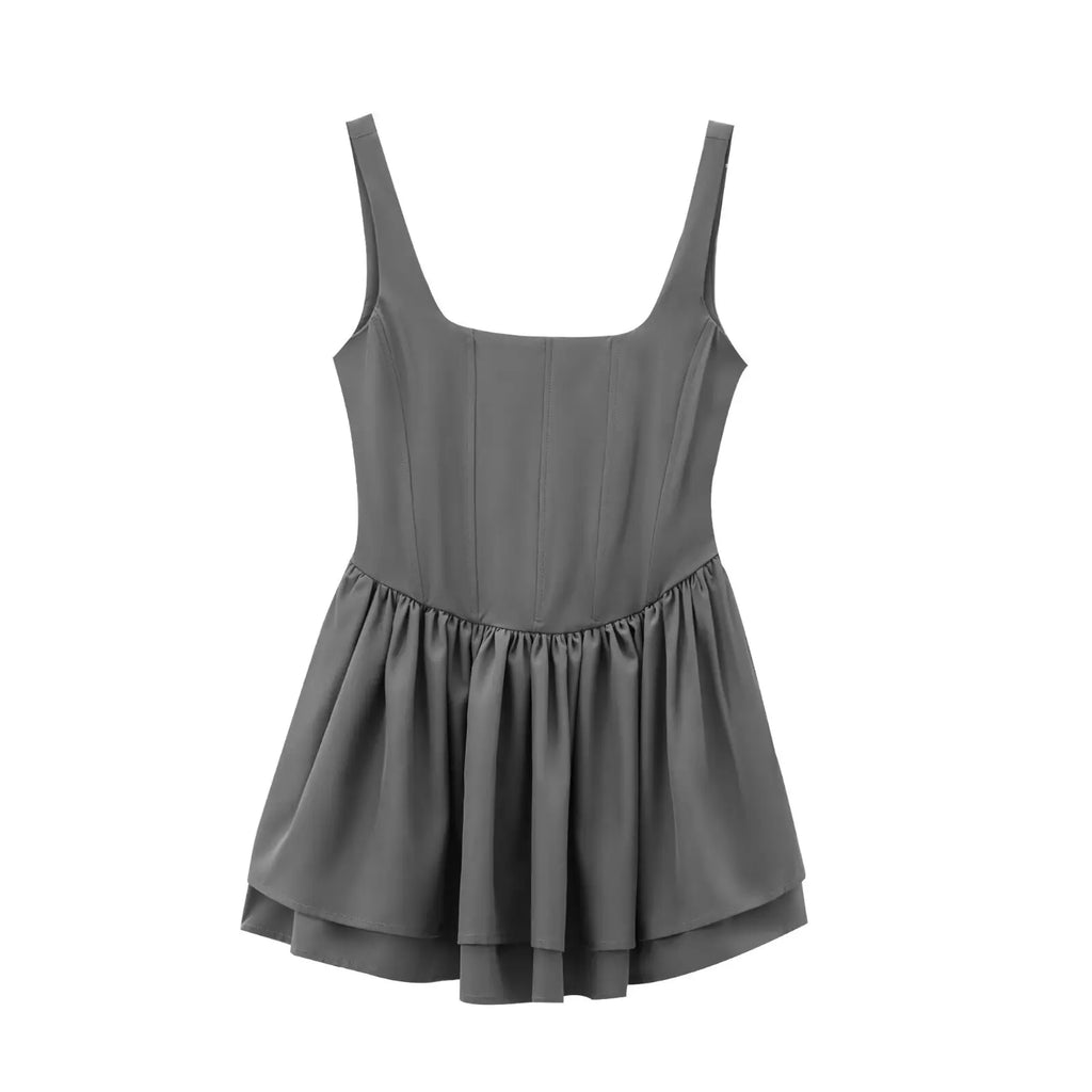 Chic Solid Sling Mini Dress for Women Square Collar Sleeveless Backless Evening Party Short Dress for Club and Night Out