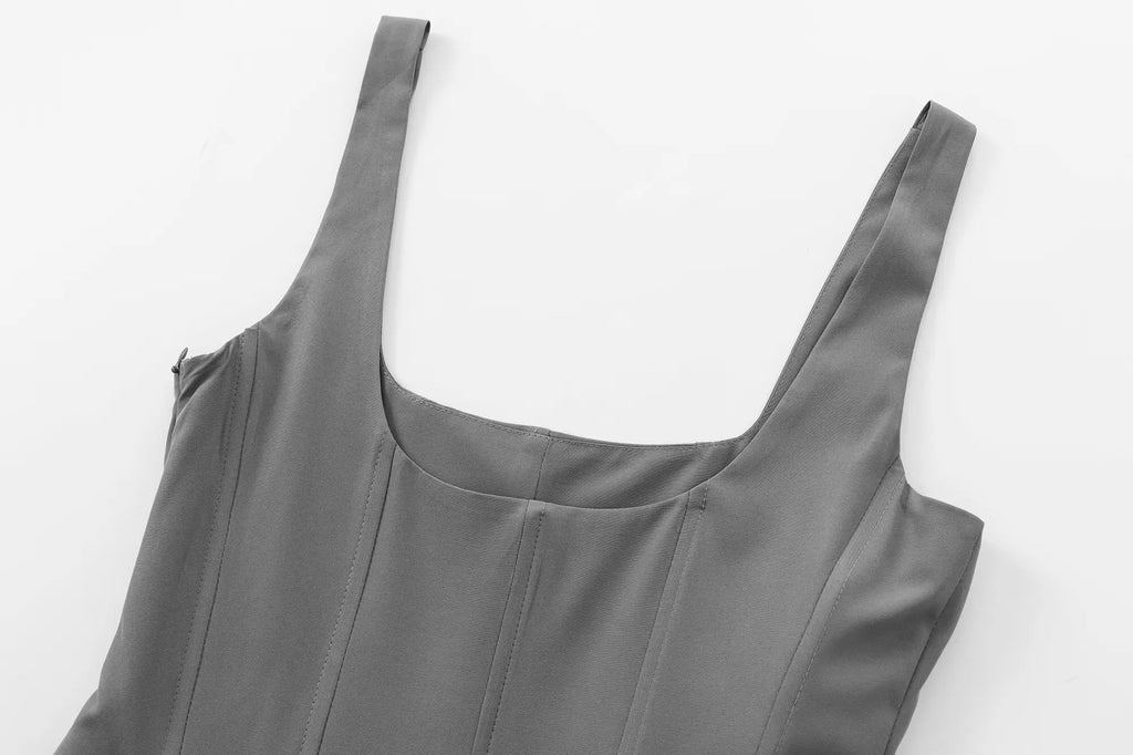 Chic Solid Sling Mini Dress for Women Square Collar Sleeveless Backless Evening Party Short Dress for Club and Night Out