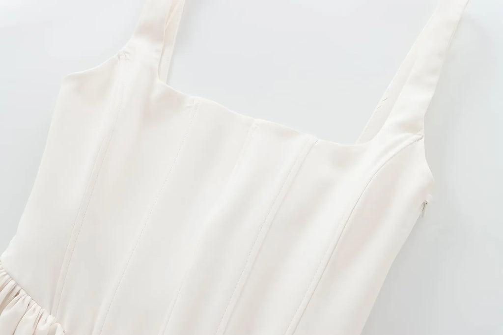 Chic Solid Sling Mini Dress for Women Square Collar Sleeveless Backless Evening Party Short Dress for Club and Night Out