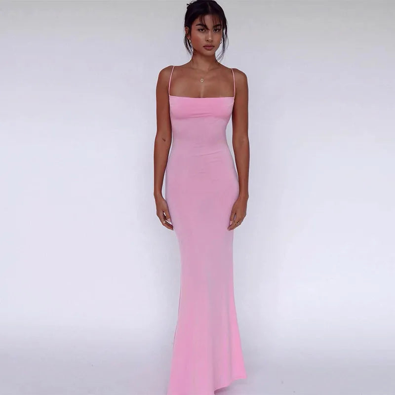 Elegant Sleeveless Backless Bodycon Maxi Dress for Women with Y2K Style Ideal for Prom, Parties, and Casual Occasions