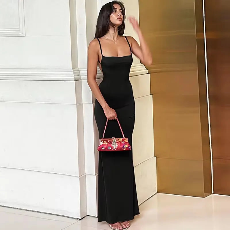 Elegant Sleeveless Backless Bodycon Maxi Dress for Women with Y2K Style Ideal for Prom, Parties, and Casual Occasions