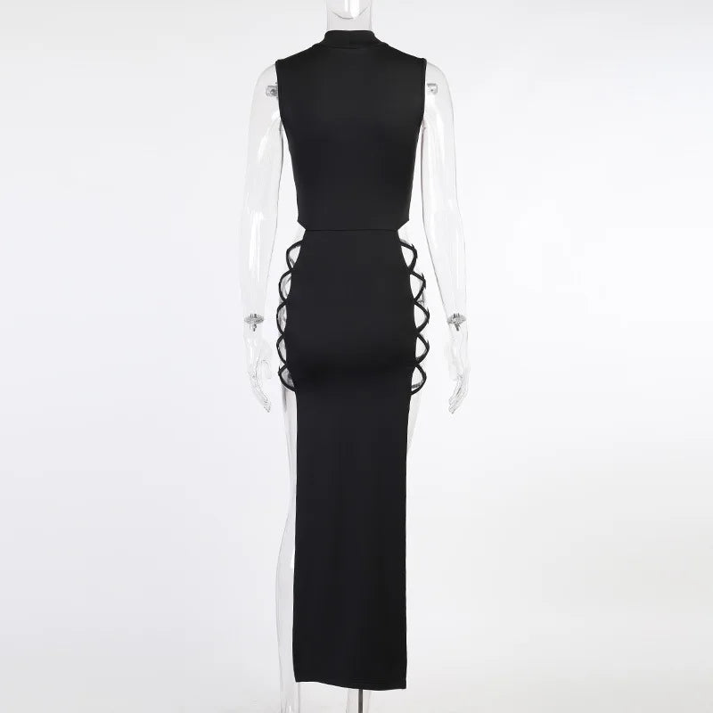 Elegant Black Sleeveless Bandage Dress for Women with Backless Tank Design, Sexy Skinny Fit for Club Parties and Summer Events