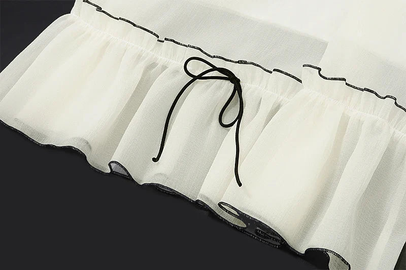 Elegant Backless Lace Two-Piece Set with Spaghetti Strap Pleated Tank Top and Flowing Beach Skirt