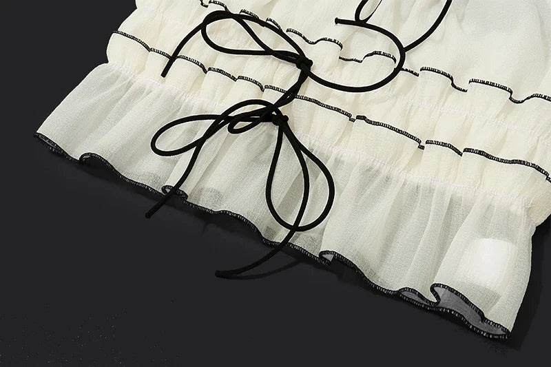 Elegant Backless Lace Two-Piece Set with Spaghetti Strap Pleated Tank Top and Flowing Beach Skirt