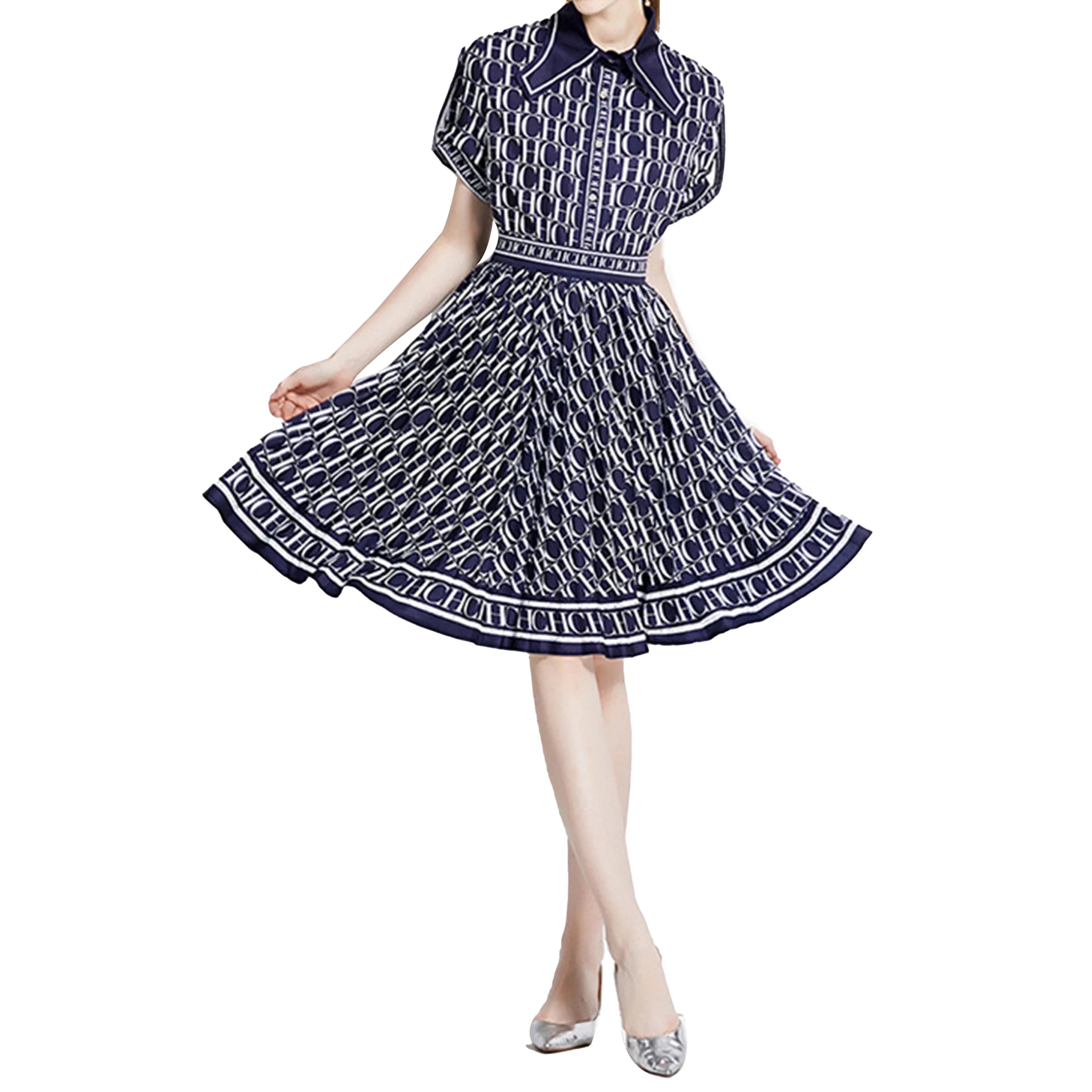 Women's Summer Dress Set Casual Short Sleeve Shirt with A-Line Pleated Skirt Stylish Two-Piece Outfit for Everyday Wear