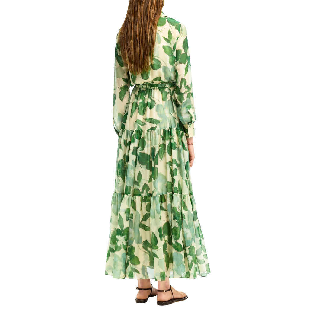 Elegant Belted Chiffon V-Neck Maxi Dress for Women with Floral Print and Slim Fit Design for Stylish Holiday and Street Wear