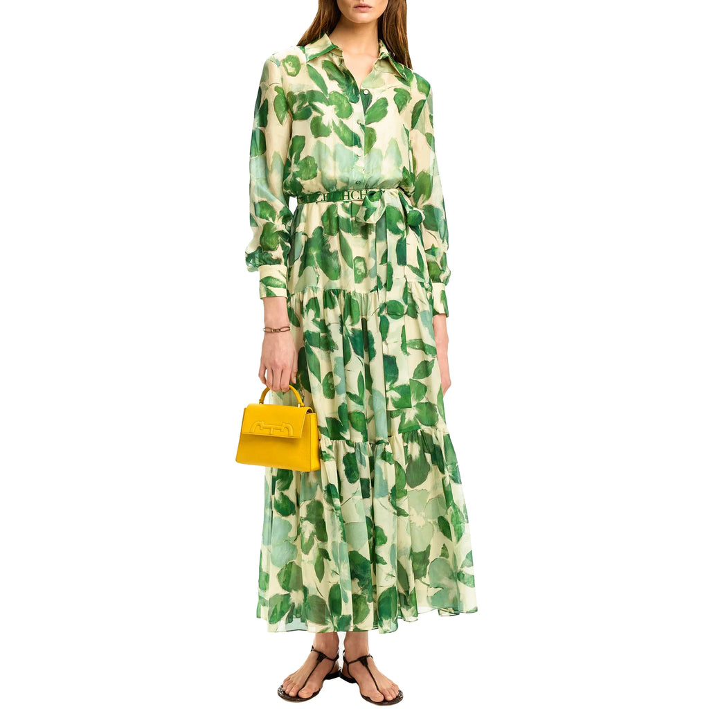 Elegant Belted Chiffon V-Neck Maxi Dress for Women with Floral Print and Slim Fit Design for Stylish Holiday and Street Wear