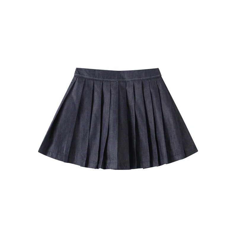 Women's Street Denim Coat and Mini Skirt Set with Stand Collar Long Sleeve Jacket and Pleated Skirt Chic Casual Outfit