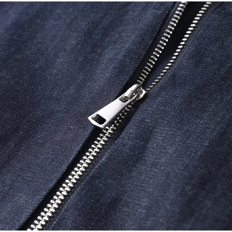 Women's Street Denim Coat and Mini Skirt Set with Stand Collar Long Sleeve Jacket and Pleated Skirt Chic Casual Outfit